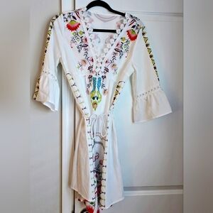 Floral Embroidered White DressBoho Embroidered Swim Cover Up Dress size medium 6